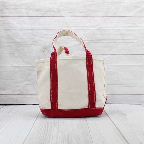 LL Bean Boat & Tote Cream Red Trim Canvas Tote Bag Monogram First American RARE - Picture 3 of 9